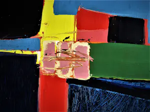 Arty Grimm - GROOT expressionistisch olieverf op board - abstracte compositie - 1992 kopen? Bied vanaf 1!