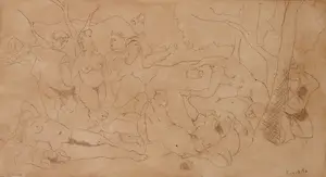 John Lie a Fo - Ets, Bacchanaal - Ingelijst kopen? Bied vanaf 1!