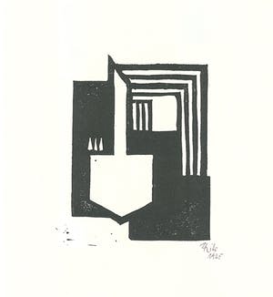 Thilo Maatsch - Houtsnede ABSTRACTE COMPOSITIE Handgesigneerd. kopen? Bied vanaf 45!