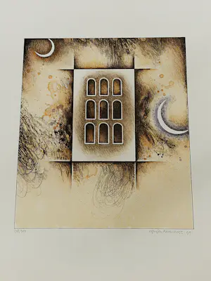 Jurjen Ravenhorst - In zeer goede staat verkerende zeefdruk "nachtgebouw" - gelimt oplage (300) kopen? Bied vanaf 35!