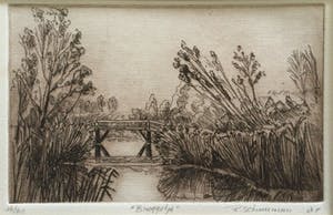 Ronald J. Schuurman - 'Lelystad' & 'Bruggetje' | set van 2 etsen (1x droge naald) - in sepia tint kopen? Bied vanaf 65!