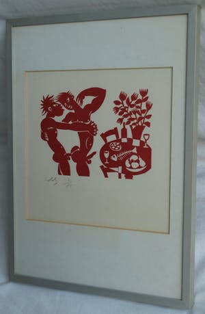 Eddy Varekamp - Sjabloondruk, “Aan tafel” - gesigneerd & ingelijst kopen? Bied vanaf 1!