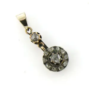 14k goud met Z1 zilver hanger bezet met roos geslepen diamenten 0.30 ct kopen? Bied vanaf 250!