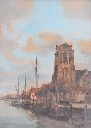 Adriaan Terhell - Zicht op de haven te Dordrecht kopen? Bied vanaf 150!