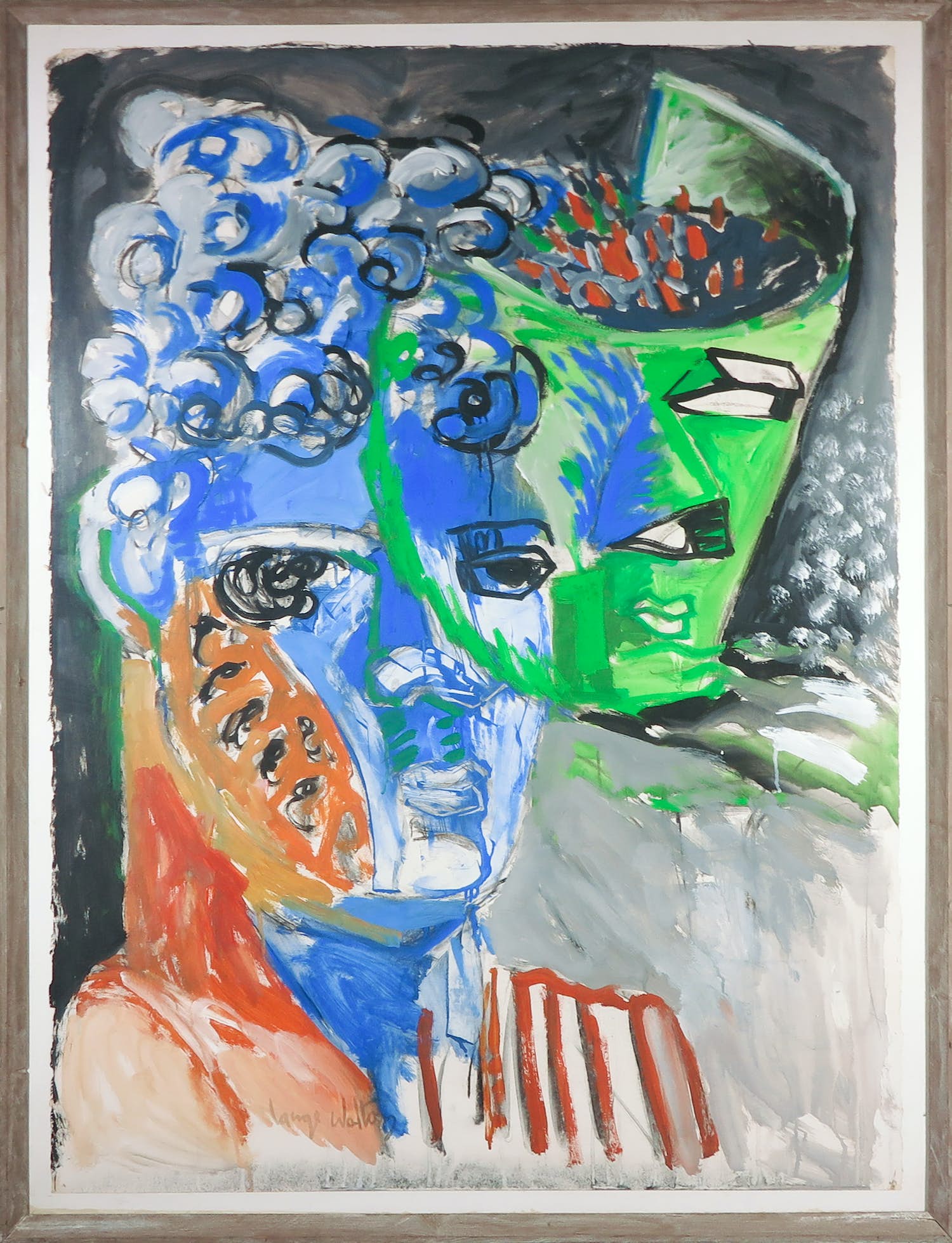 Fernando Lange Walton - Gouache, Intento y Febreros - Ingelijst verkocht voor € 120!