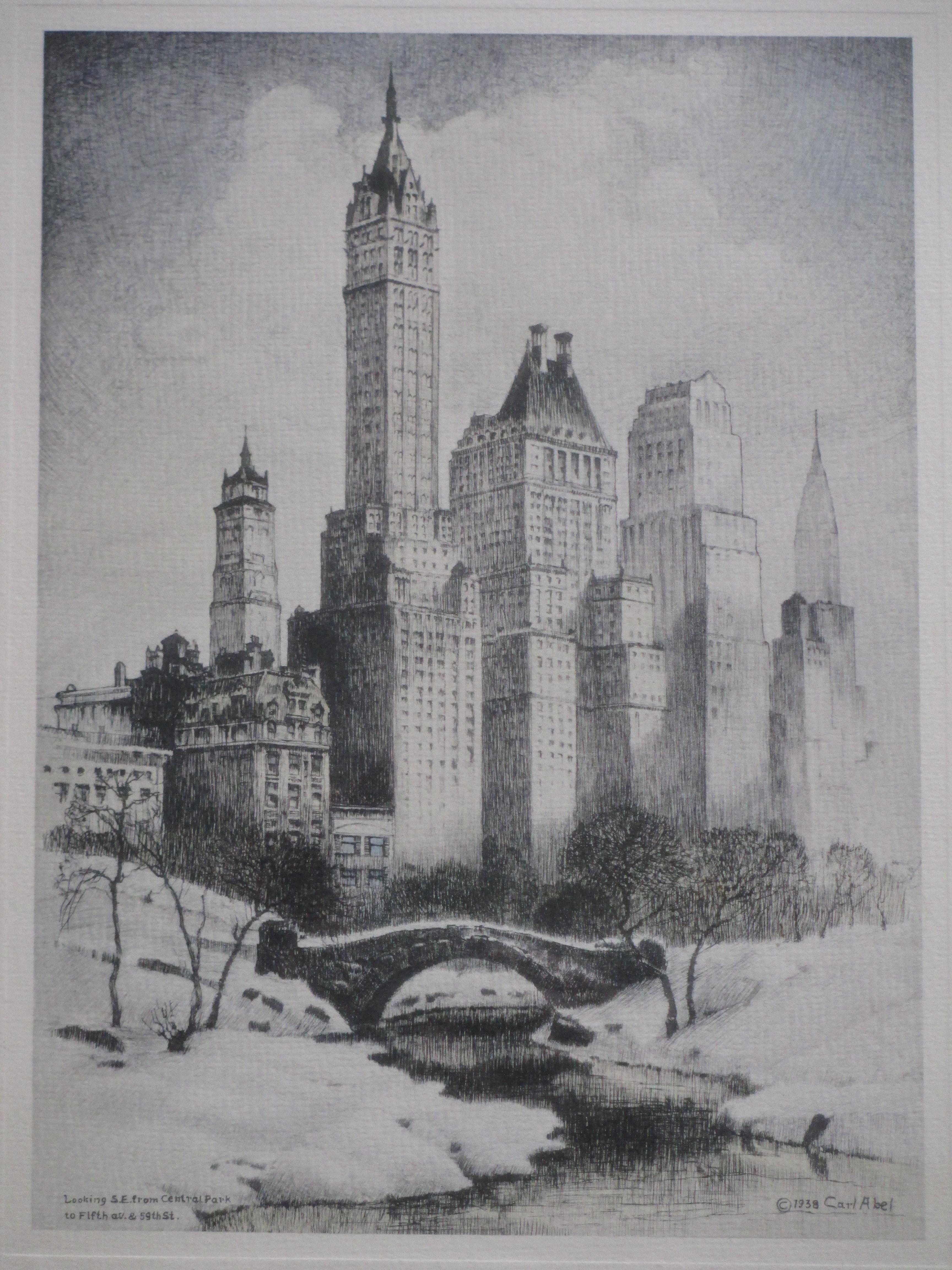 Niet of onleesbaar gesigneerd - Winter in Central Park - Ets door Carl Abel kopen? Bied vanaf 1!