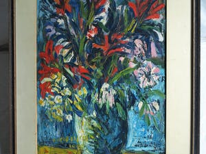 Niet of onleesbaar gesigneerd - Ingelijst, olieverf op papier , Bloemstilleven – Turkije? – 1978 kopen? Bied vanaf 1!