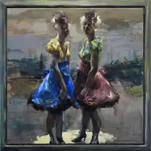 Sam Drukker - Olieverf en acryl op doek, Snoepmeisjes - Ingelijst (Zeer groot) vendu pour 4600€ !