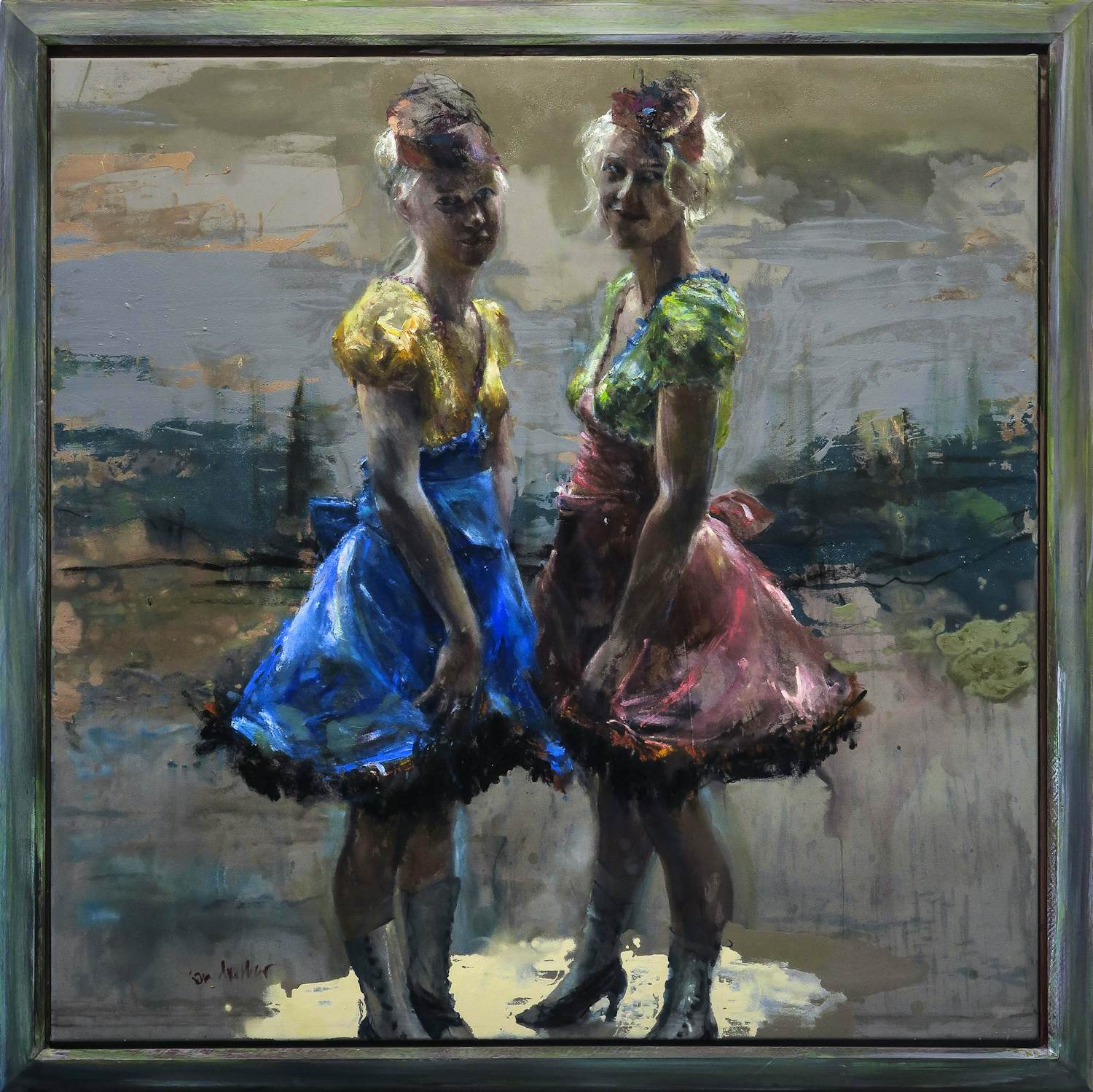 Sam Drukker - Olieverf en acryl op doek, Snoepmeisjes - Ingelijst (Zeer groot) verkocht voor € 2000!