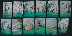 Niet of onleesbaar gesigneerd - Lot van 12 jachtscènes op rijstpapier kopen? Bied vanaf 1!