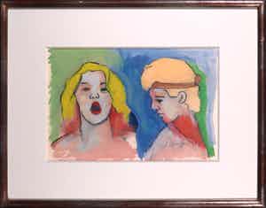 Ad Gerritsen - Gouache, Zonder titel - Ingelijst verkocht voor € 150!