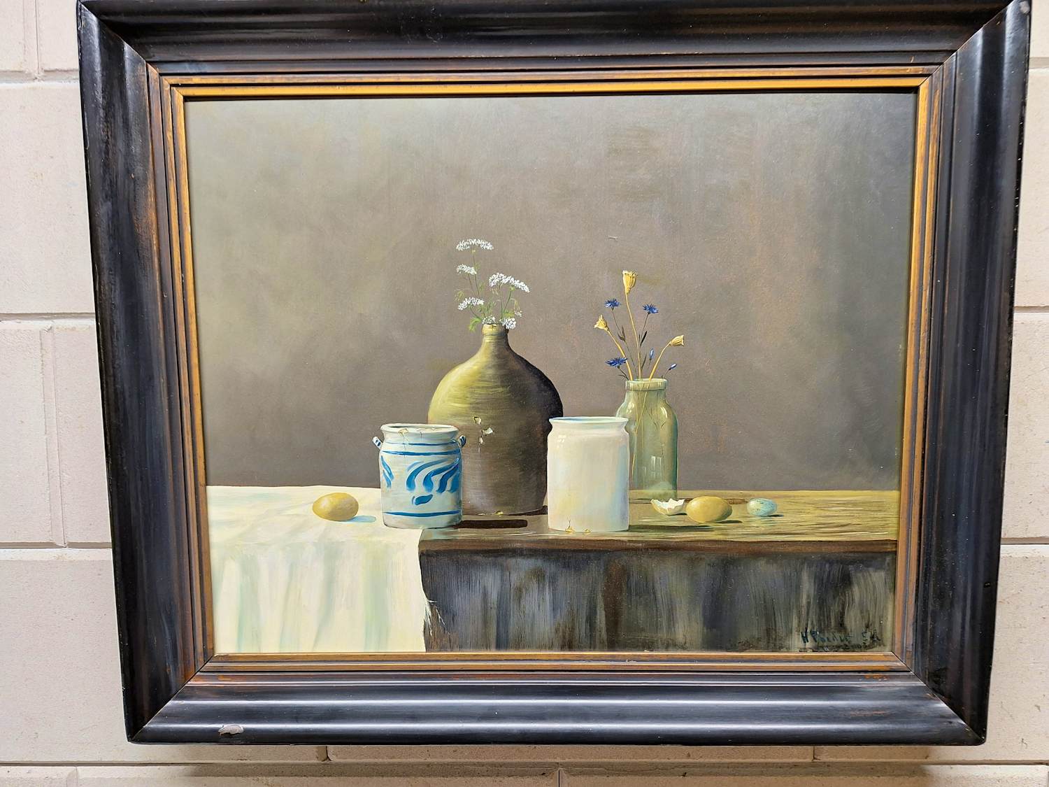 Henk Poeder - Stilleven met Eieren en Vaasje met bloemen en div kopen? Bied vanaf 175!