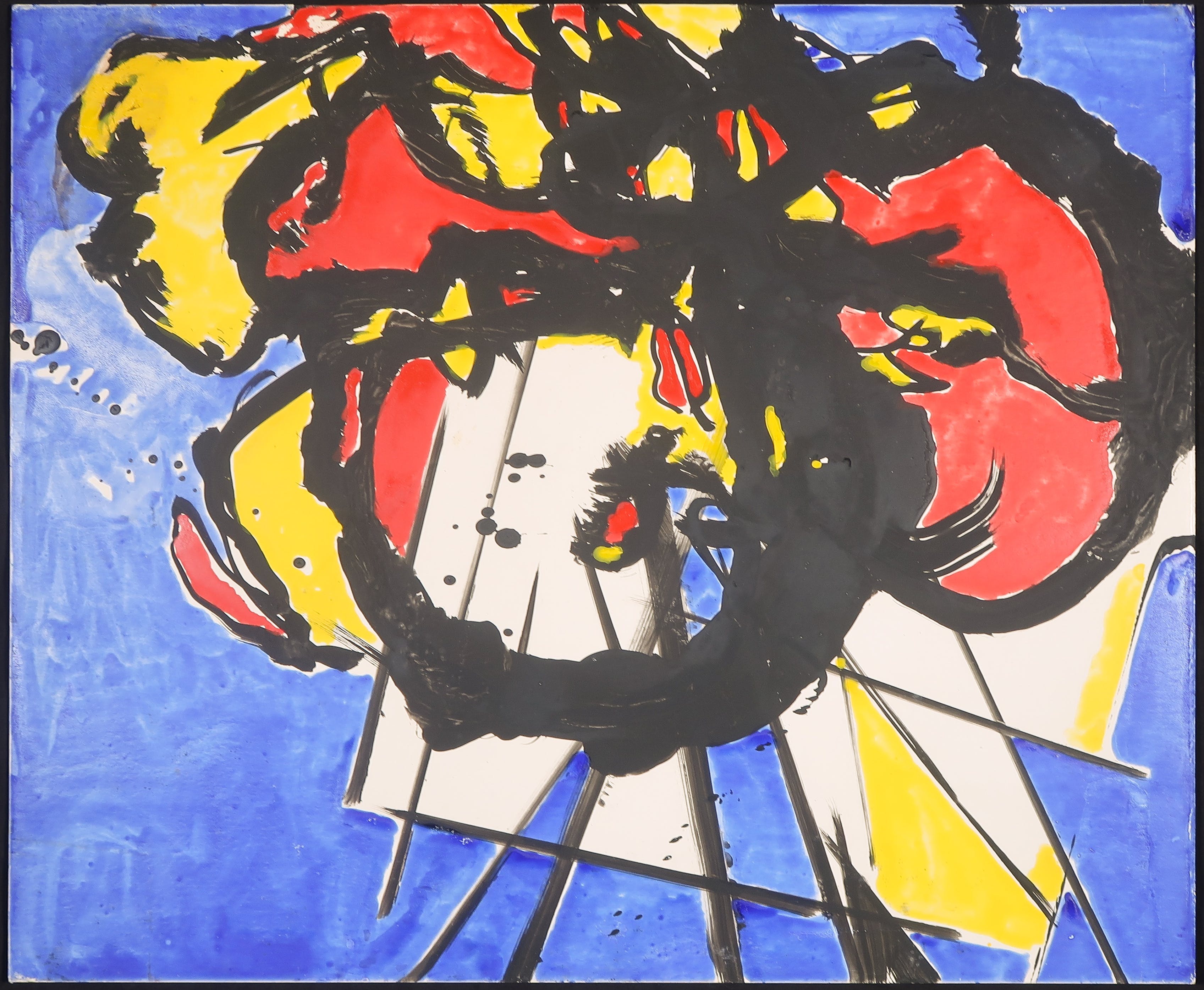 Maarten Frenken - Gouache op stevig papier, Van kromme lijnen en rechte vlakken kopen? Bied vanaf 1!