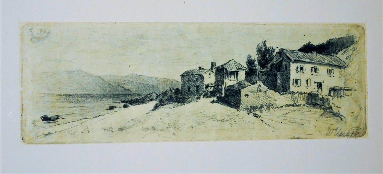 William Unger - Landschap met een bergmeer - handgesigneerde ets - ingelijst - verkocht voor € 35!