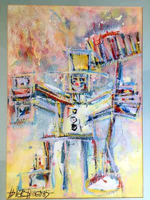 Ad Verstijnen - "Robot" - Acryl op papier, Ingelijst verkocht voor € 90!
