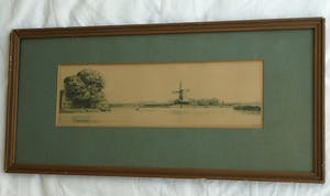 Dirk Harting - Ets , Houtzaagmolen “De Eenhoorn”, Haarlem – gesigneerd & ingelijst – ca 1935 kopen? Bied vanaf 25!