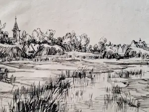 Carel Nicolaas Storm van 's-Gravesande - grote inkt-tekening - ca. 1900 - weids Hollands landschap - gesigneerd kaufen? Bieten Sie von 58!