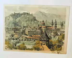 Buy Hans Figura - Farbradierung auf Seide "Salzburg" im Rahmen (27 x 30 cm) sehr guter Zustand? Bid from 70!