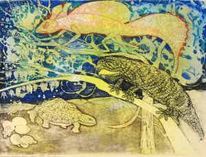 Hannah Yakin-van Hulst - Ets en aquatint, Reptielen - Ingelijst verkocht voor € 50!