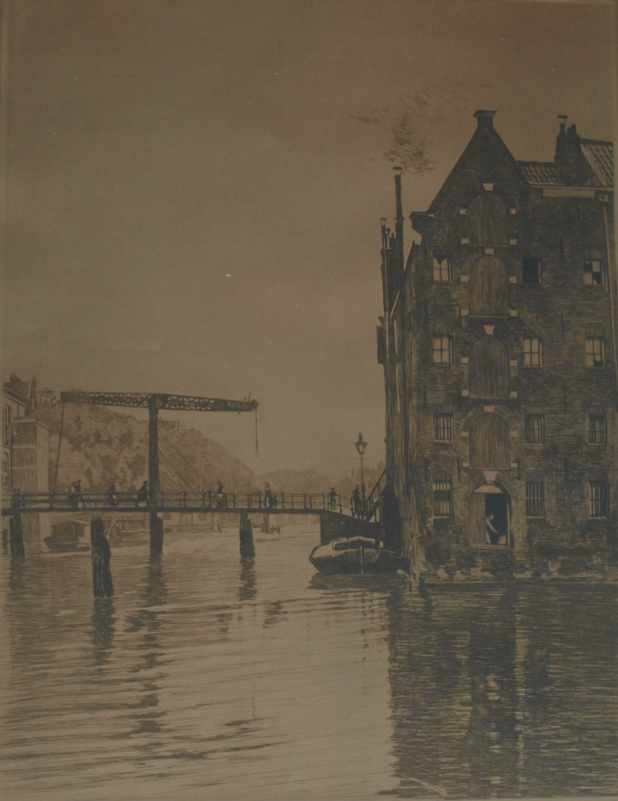 Willem Witsen - Ets – Pakhuizen op Uilenburg, Amsterdam (Uilenburg II) – 1911 - ingelijst verkocht voor € 275!