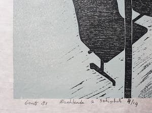 Piet Lont - Wachtende 2 Schiphol, houtsnede op japans papier kopen? Bied vanaf 40!
