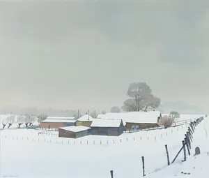 Gerrit Neven - Aquarel, Wintergezicht - Ingelijst kopen? Bied vanaf 150!