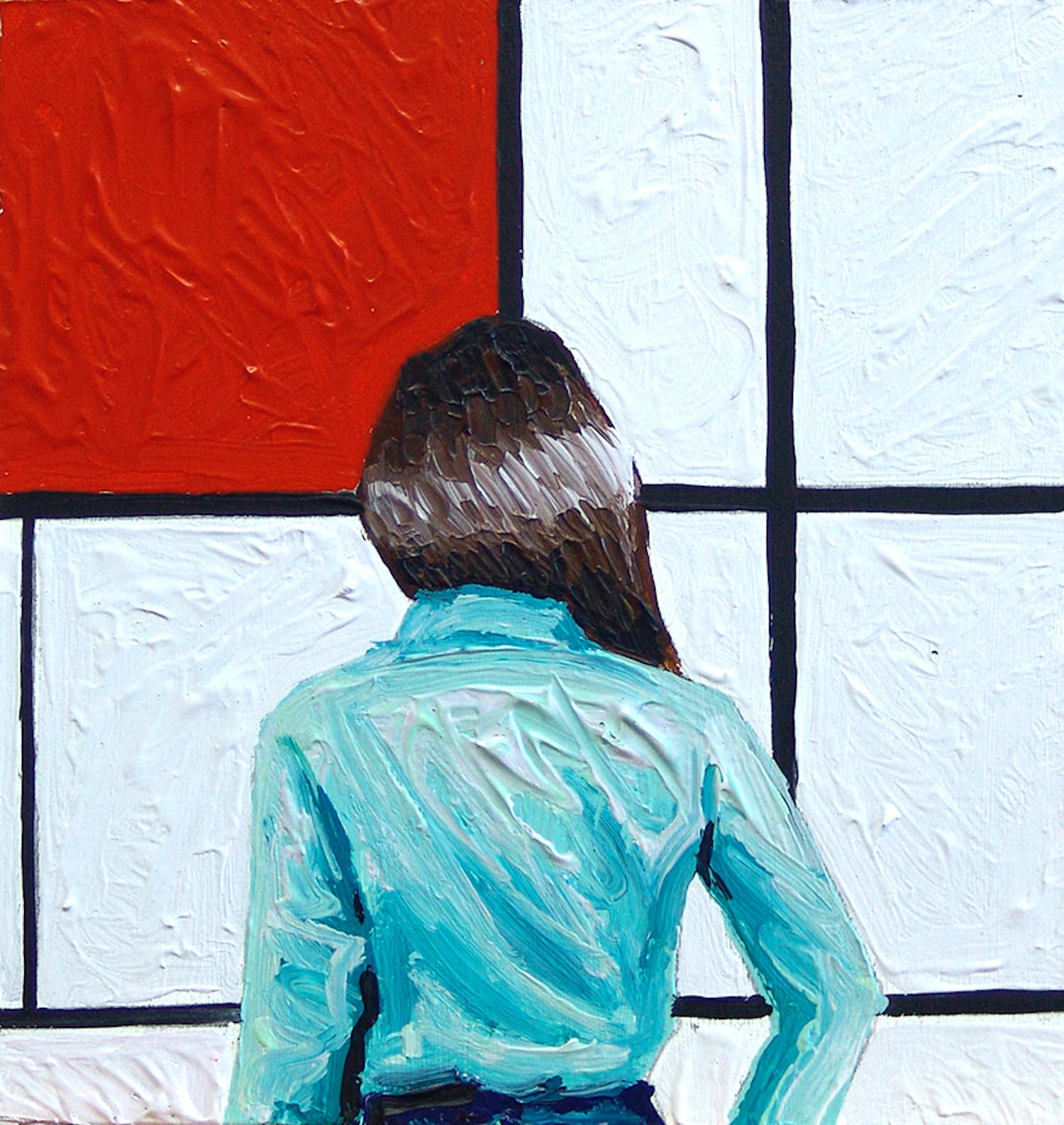 Gerard Boersma - Compositie B (Vrouw kijkend naar schilderij van Piet Mondriaan) verkocht voor € 75!