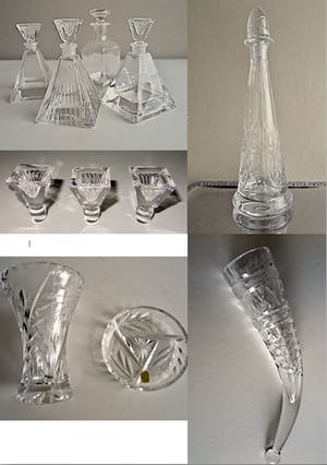 Niet of onleesbaar gesigneerd - 8x Decoratiekristal: 4 RCR Italiaanse Parfumflesjes, Russische Hoorn, Vaas e.a. kopen? Bied vanaf 1!