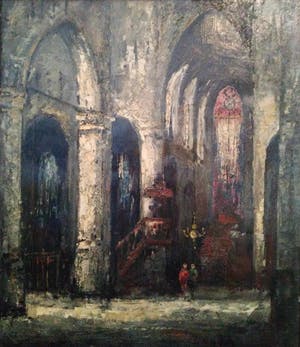 Niet of onleesbaar gesigneerd - Kerk interieur van onbekende meester kopen? Bied vanaf 10!