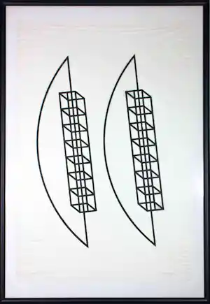 Faan Olgers - Houtsnede op Japans papier, Geometrische compositie - Ingelijst verkauft für € 70!
