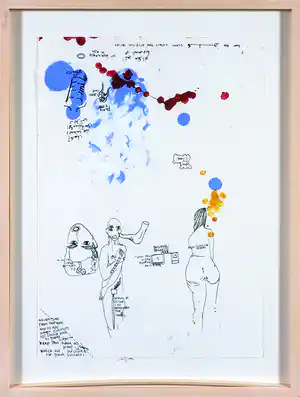 Rachid Ben Ali - Gemengde techniek op papier, Zonder titel - Ingelijst verkocht voor € 1!