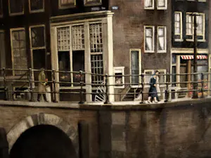 Jacob Eskens - Naïeve Amsterdamse schilder - olieverf - stadsgezicht met personen - gesigneerd kopen? Bied vanaf 68!