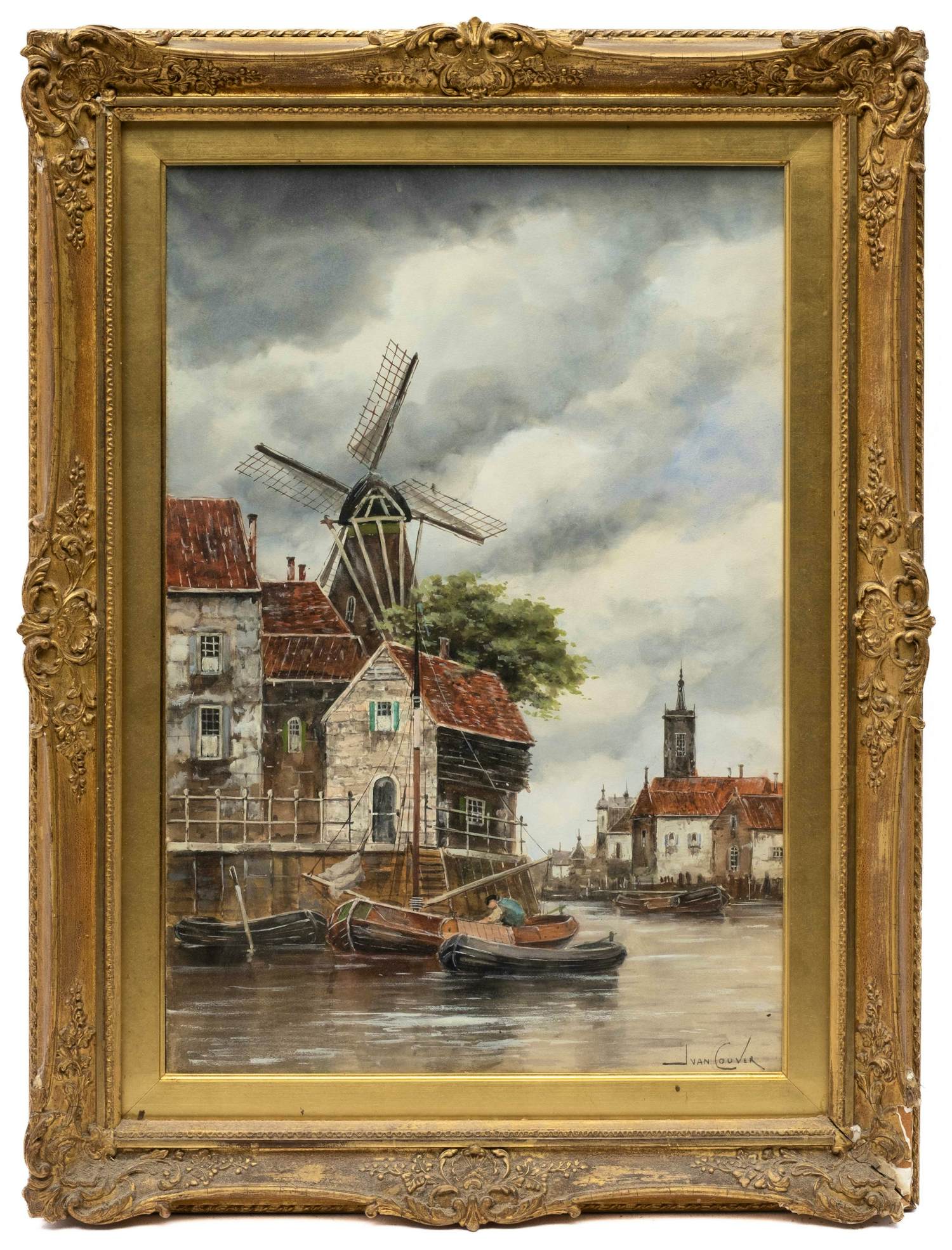 Hermanus Koekkoek (jr.) - Stadsgezicht nabij een haven verkocht voor € 325!