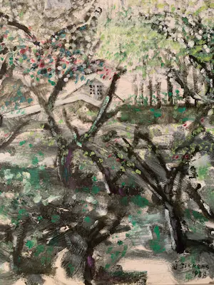 Jan Sikkens - Zonder titel (bloeiende boomgaard) 1988 kopen? Bied vanaf 29!