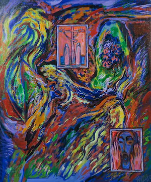 Willem Claassen - Acryl op doek, Zwerficonen III - Ingelijst kopen? Bied vanaf 1!