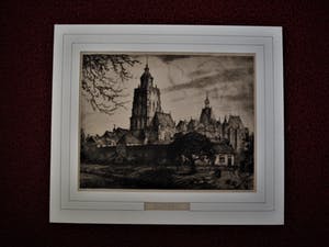 Jan Poortenaar - Fraai ingelijste Ets "gezicht op Zutphen en Sint Walburgiskerk" kopen? Bied vanaf 10!