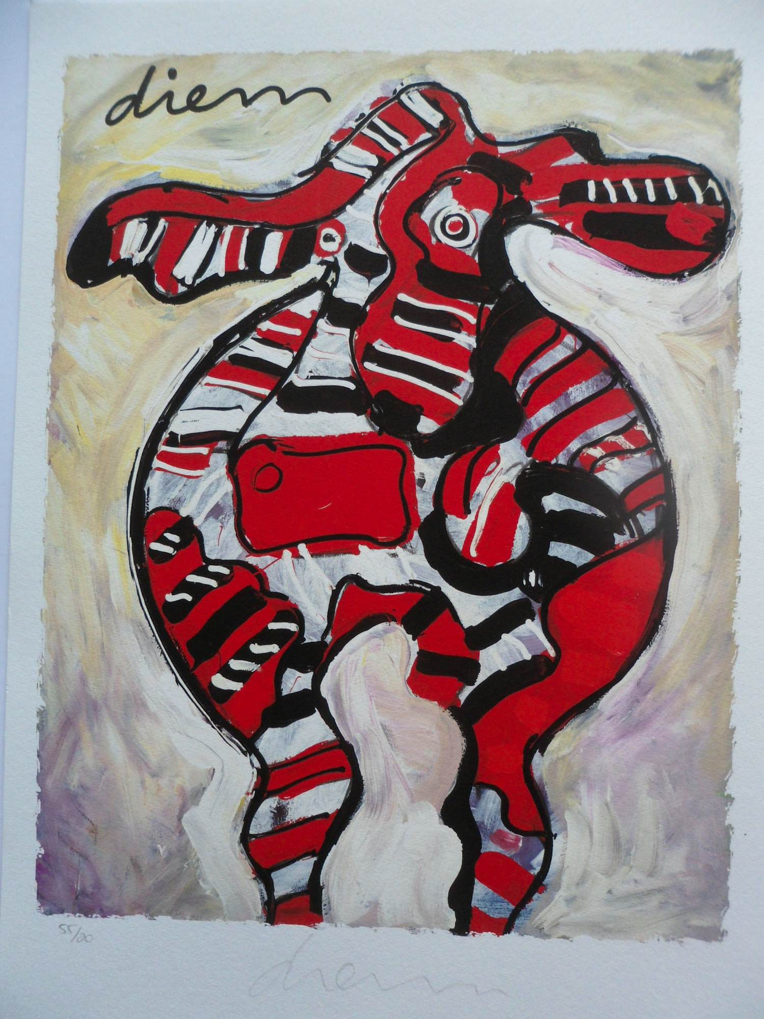 Peter Diem - Kleurenzeefdruk COW RED Hand gesigneerd. kopen? Bied vanaf 30!