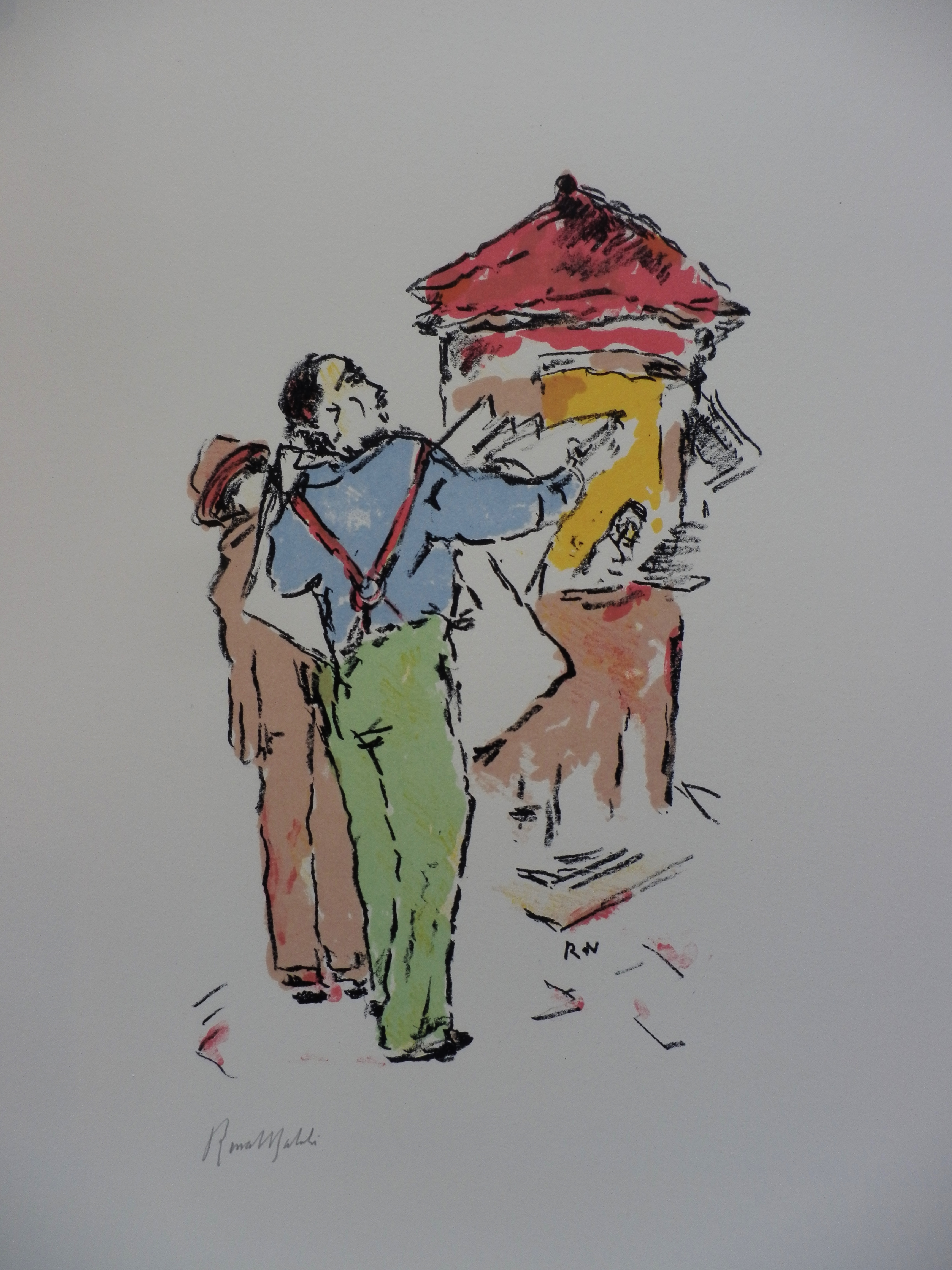 Renato Natali - Kleurenlitho DE KRANTENKIOSK Handgesigneerd. kopen? Bied vanaf 25!