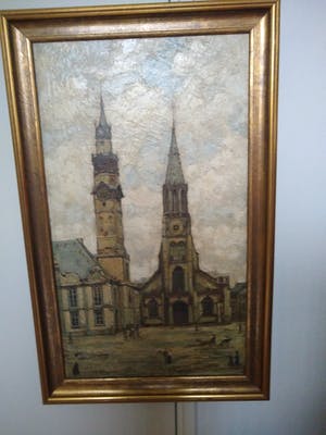 Niet of onleesbaar gesigneerd - Stadhuis en de kerk Notre Dame te Sint-Truiden (België) kopen? Bied vanaf 1!
