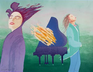 Jurjen Fontein - Trippende figuren voor brandende piano, zeefdruk kopen? Bied vanaf 30!