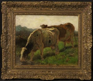 Jan de Jong - Olieverf op doek, Twee koeien - Ingelijst kopen? Bied vanaf 250!