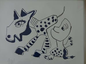 Karel Appel - PAARD & FIGUUR / ZW-W LITHO / 51x66cm / KADER / SIG kopen? Bied vanaf 295!