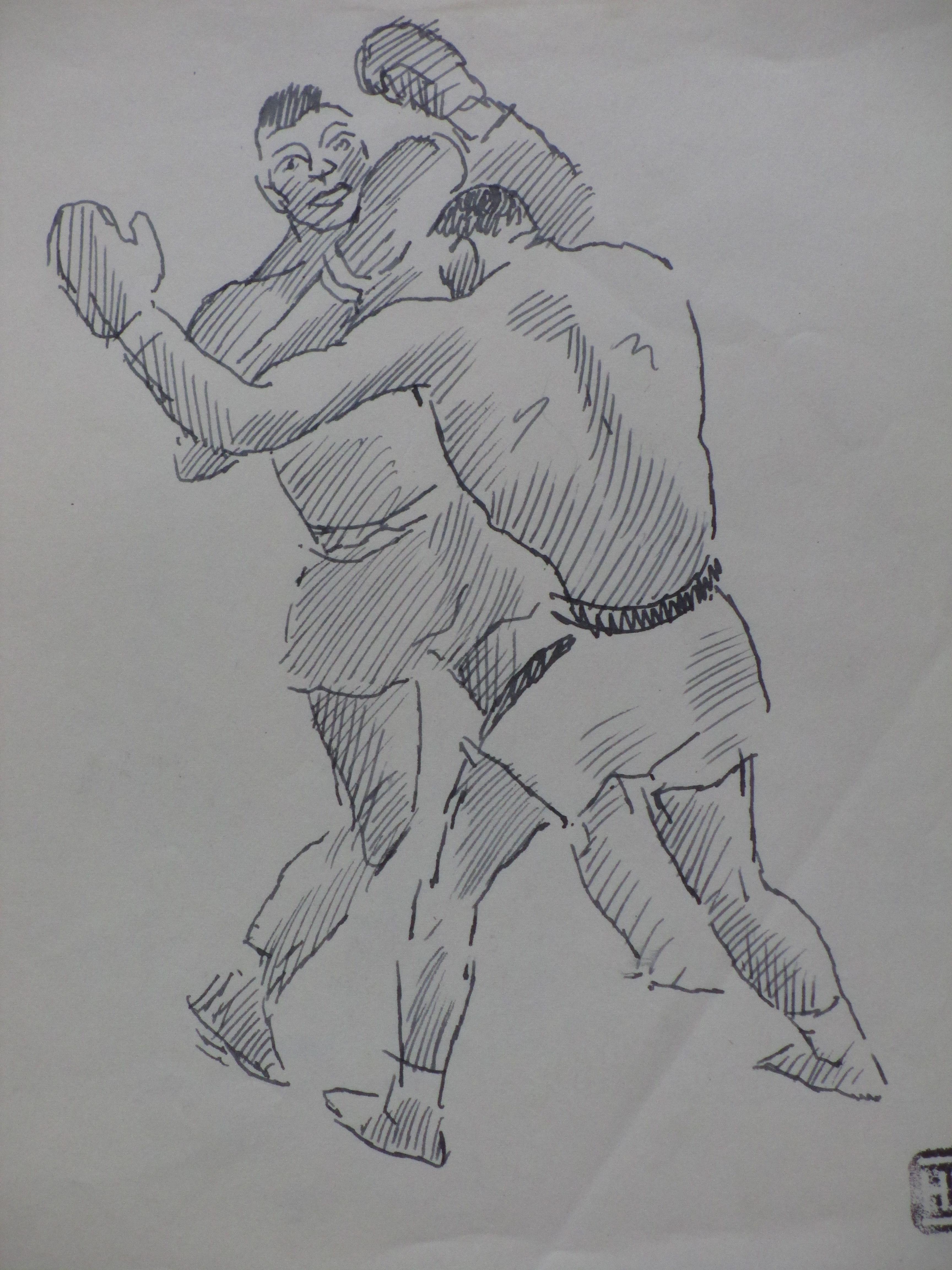 Herman Bieling - Boksgevecht - Tekening kopen? Bied vanaf 30!