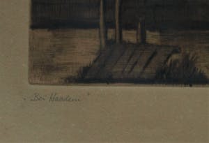 Hubert Hannemann - Ingelijste ets , ‘Bei Haarlem’ (aan het Spaarne?) – ca. 1940 kopen? Bied vanaf 35!