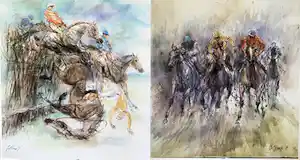 Piet Klaasse - Paardenraces, proefdruk offsetlitho, 2-zijdig bedrukt, gesigneerd in druk verkocht voor € 50!