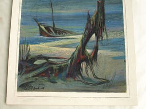 Klaas Pijlman - Oliepastelkrijt op papier , “Gezonken op het strand” – gesigneerd – 1967 kopen? Bied vanaf 10!