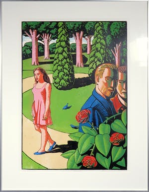 Leon Janssen - Houtsnede, De bomen (het park) - Ingelijst kopen? Bied vanaf 120!