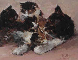 Niet of onleesbaar gesigneerd - Moederpoes met kittens gesigneerd. kopen? Bied vanaf 10!