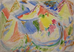 Erik Ortvad - CoBrA figuur in fantasielandschap, aquarel (1948 !) kopen? Bied vanaf 495!