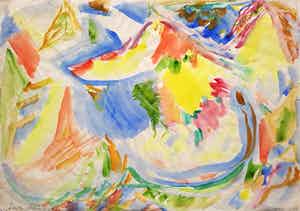 Erik Ortvad - CoBrA figuur in fantasielandschap, aquarel (1948 !) verkocht voor € 495!